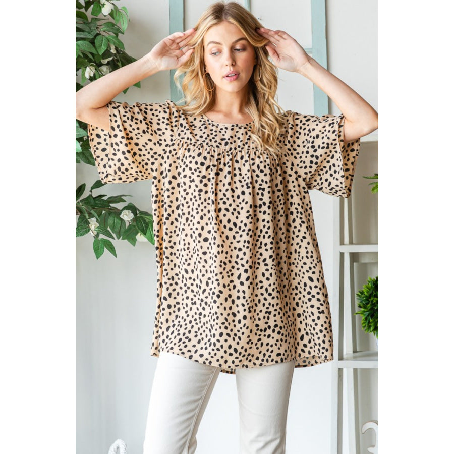 Heimish Full Size Animal Print Flutter Sleeve Blouse Apparel and Accessories