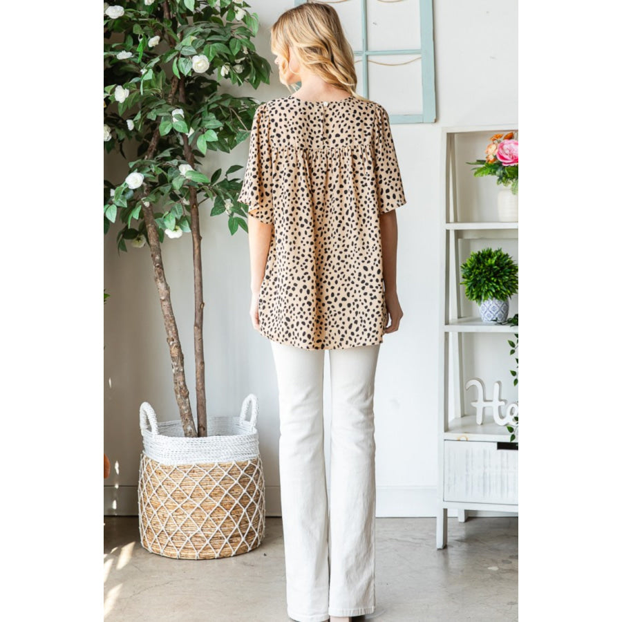 Heimish Full Size Animal Print Flutter Sleeve Blouse Apparel and Accessories