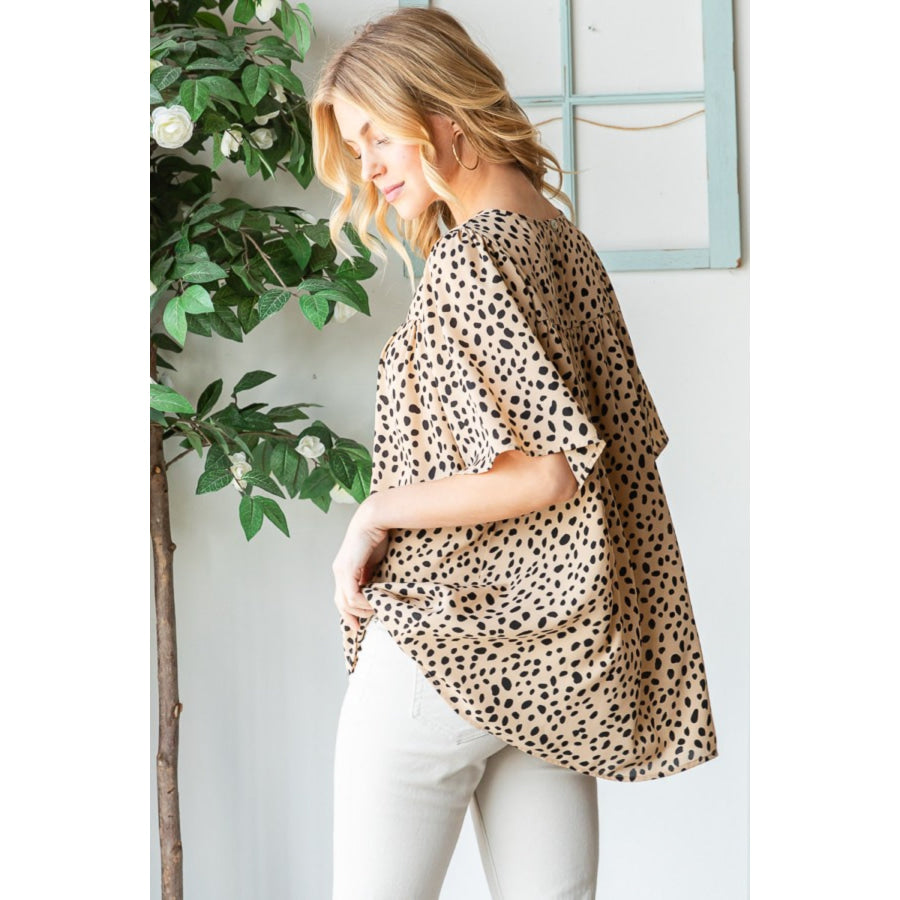 Heimish Full Size Animal Print Flutter Sleeve Blouse Apparel and Accessories