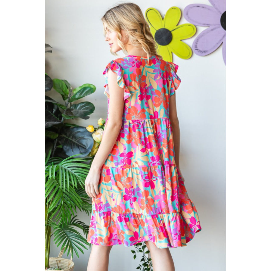 Heimish Full Size Floral Cap Sleeve Tiered Dress Apparel and Accessories