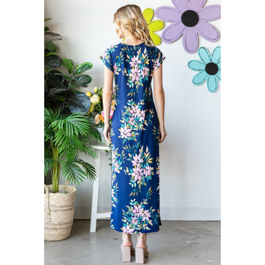 Heimish Full Size Floral Short Sleeve Slit Dress Apparel and Accessories