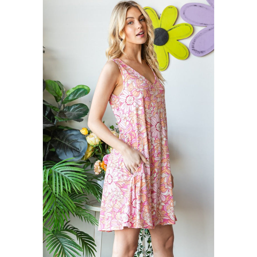 Heimish Full Size Floral V - Neck Tank Dress with Pockets Apparel and Accessories