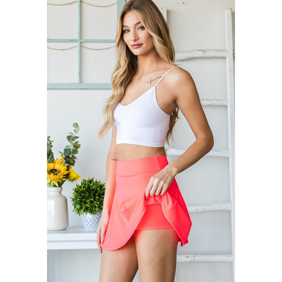 Heimish Full Size High Waist Skort NEONPINK / S Apparel and Accessories