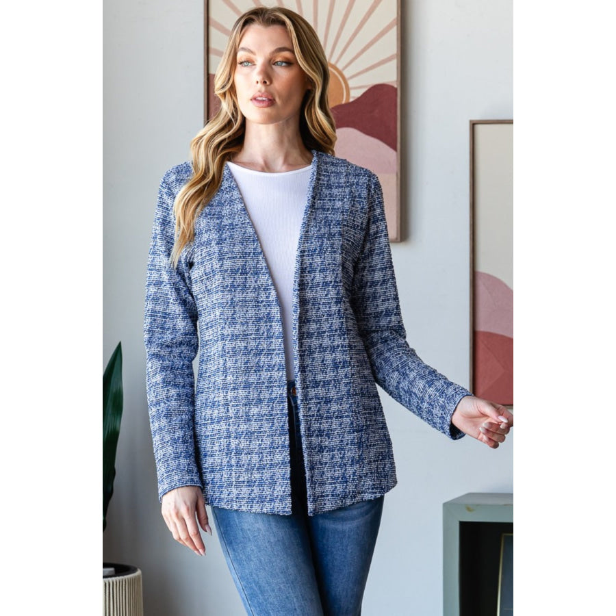 Heimish Full Size Houndstooth Tweed Open Front Blazer Apparel and Accessories