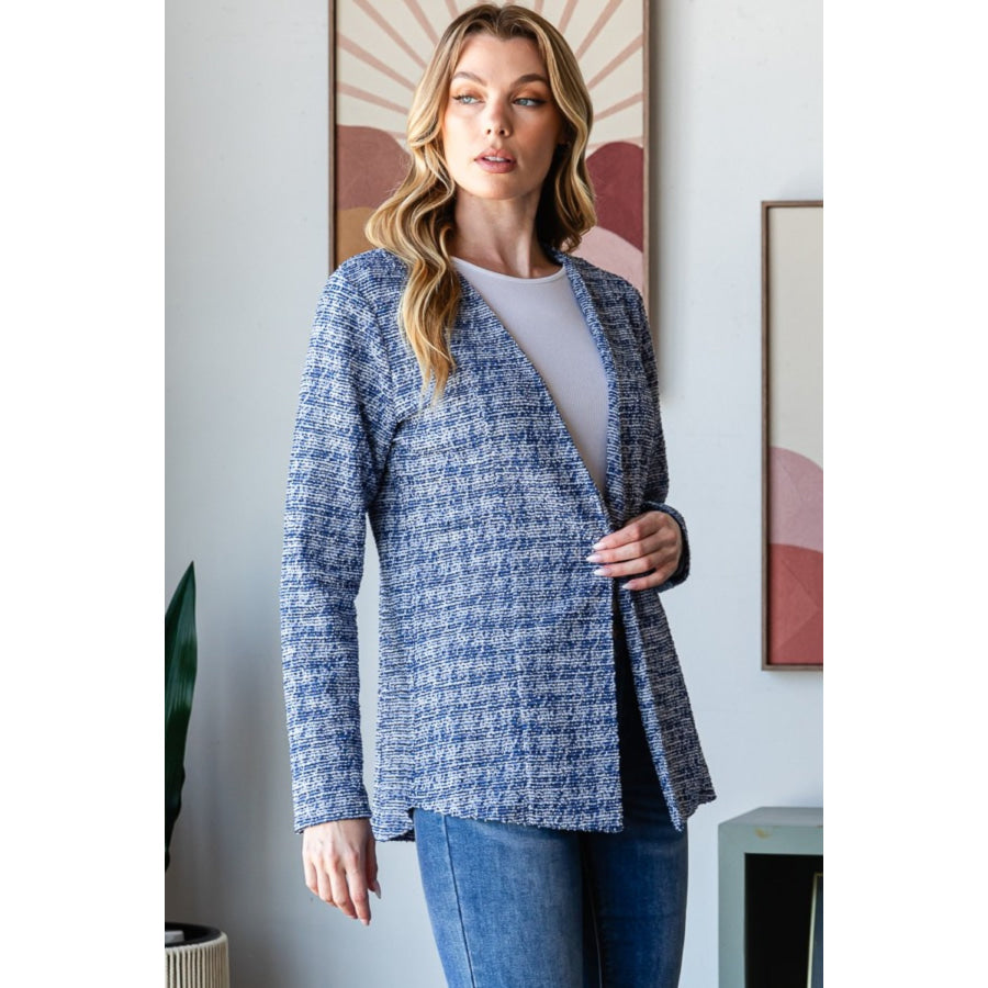 Heimish Full Size Houndstooth Tweed Open Front Blazer Apparel and Accessories