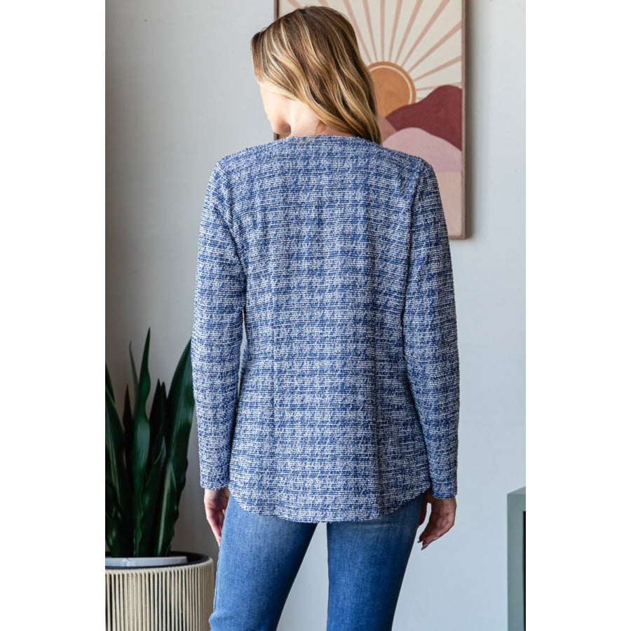 Heimish Full Size Houndstooth Tweed Open Front Blazer Apparel and Accessories