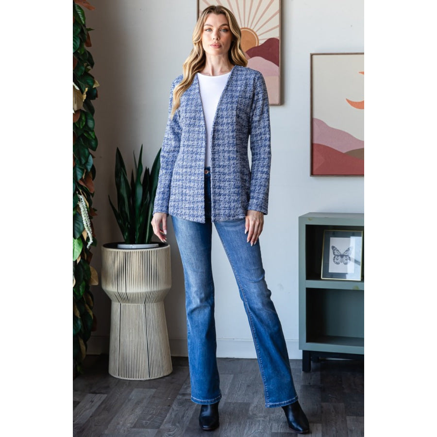 Heimish Full Size Houndstooth Tweed Open Front Blazer Apparel and Accessories