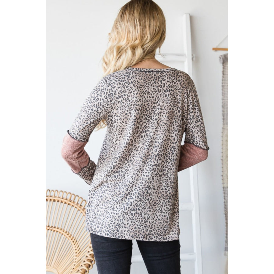 Heimish Full Size Leopard Exposed Seam Contrast T-Shirt Apparel and Accessories