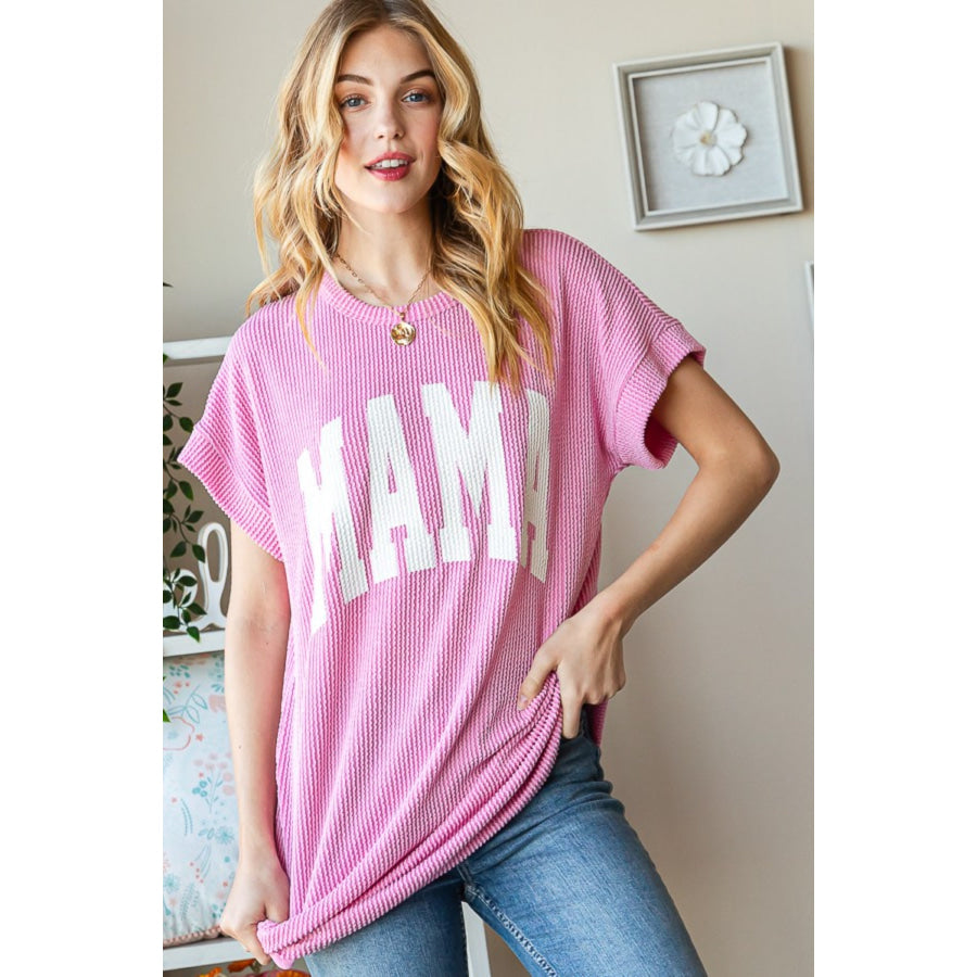 Heimish Full Size Letter Graphic Short Sleeve T - Shirt Pink / S Apparel and Accessories