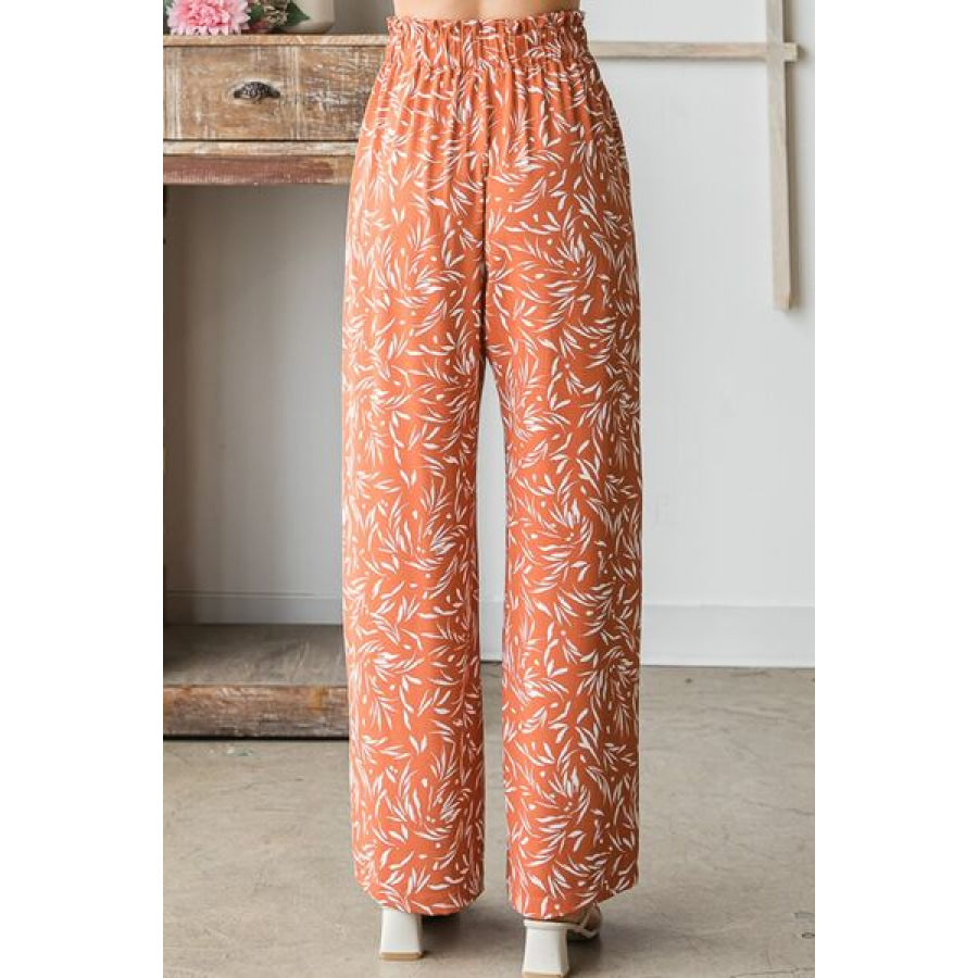 Heimish Full Size Printed Tied Straight Casual Pants RUST / S Apparel and Accessories