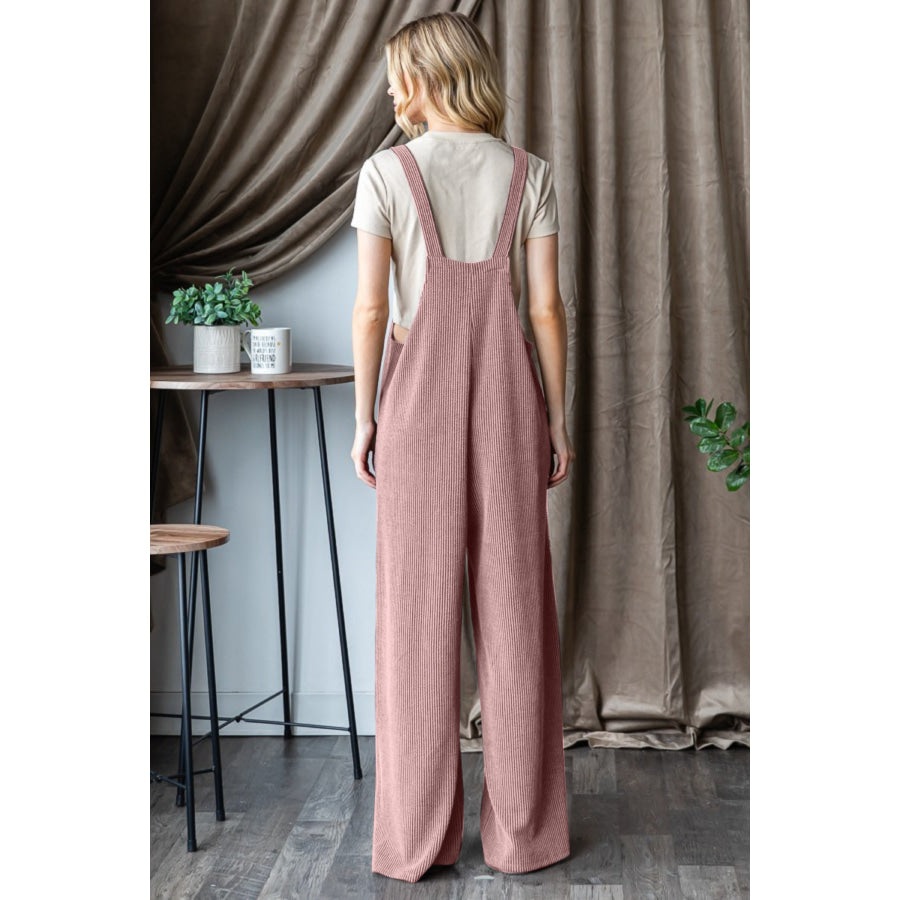 Heimish Full Size Ribbed Front Pocket Sleeveless Jumpsuit Apparel and Accessories