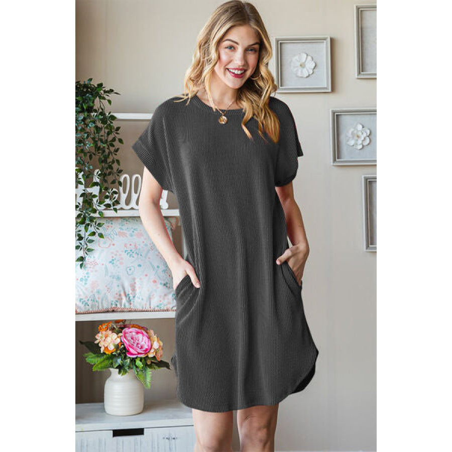 Heimish Full Size Ribbed Round Neck Short Sleeve Tee Dress Apparel and Accessories
