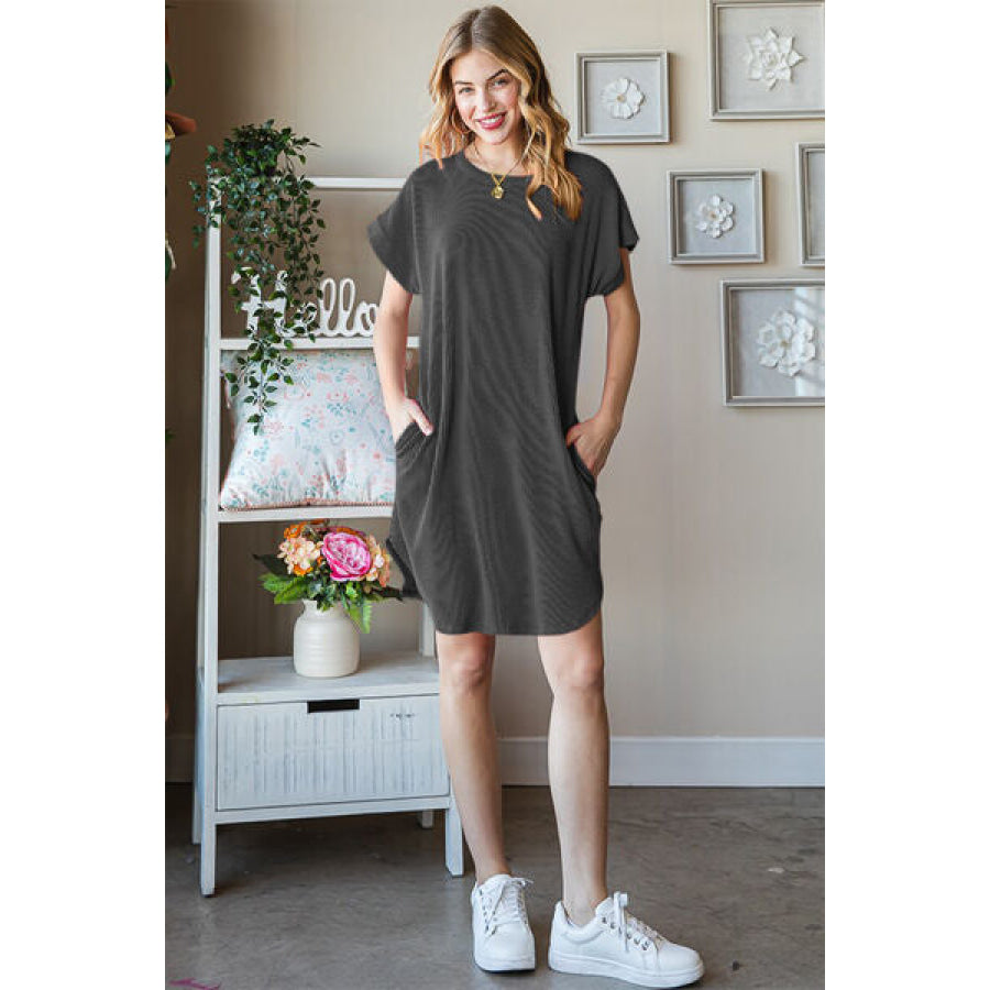 Heimish Full Size Ribbed Round Neck Short Sleeve Tee Dress Apparel and Accessories