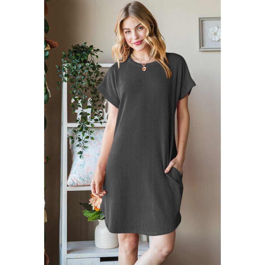 Heimish Full Size Ribbed Round Neck Short Sleeve Tee Dress Apparel and Accessories