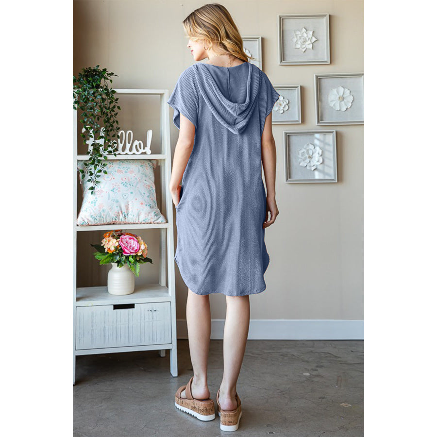 Heimish Full Size Ribbed Short Sleeve Hooded Dress Apparel and Accessories