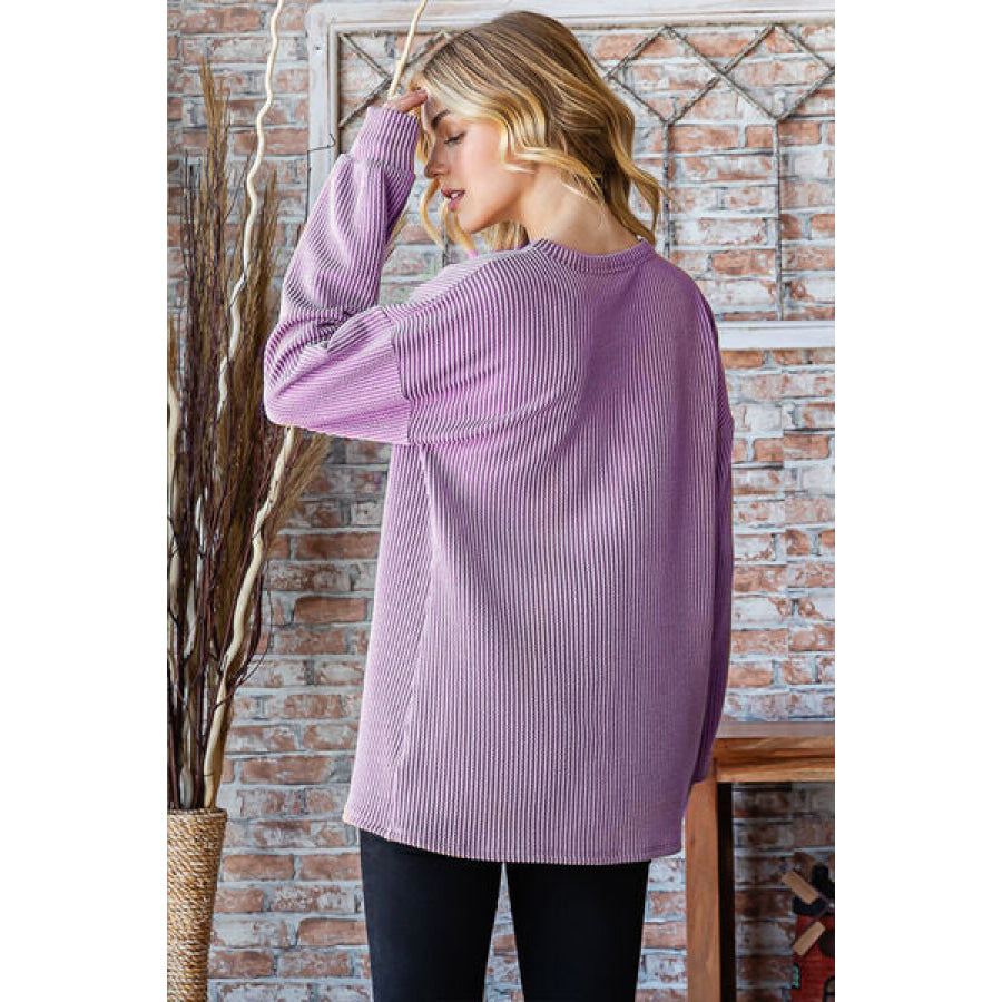 Heimish Full Size Round Neck Dropped Shoulder Blouse LAVENDER / S Apparel and Accessories