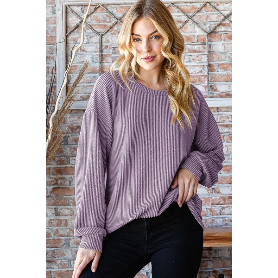 Heimish Full Size Round Neck Dropped Shoulder Blouse LAVENDER / S Apparel and Accessories