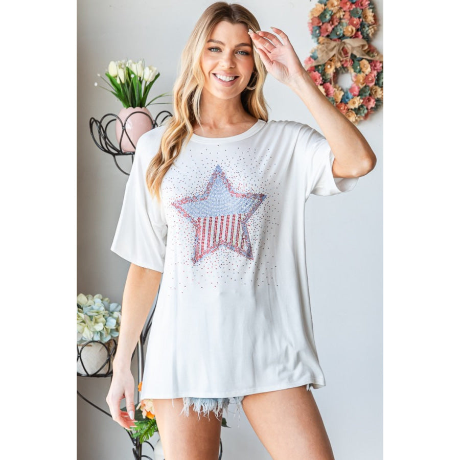 Heimish Full Size Star Patch Short Sleeve T-Shirt Apparel and Accessories