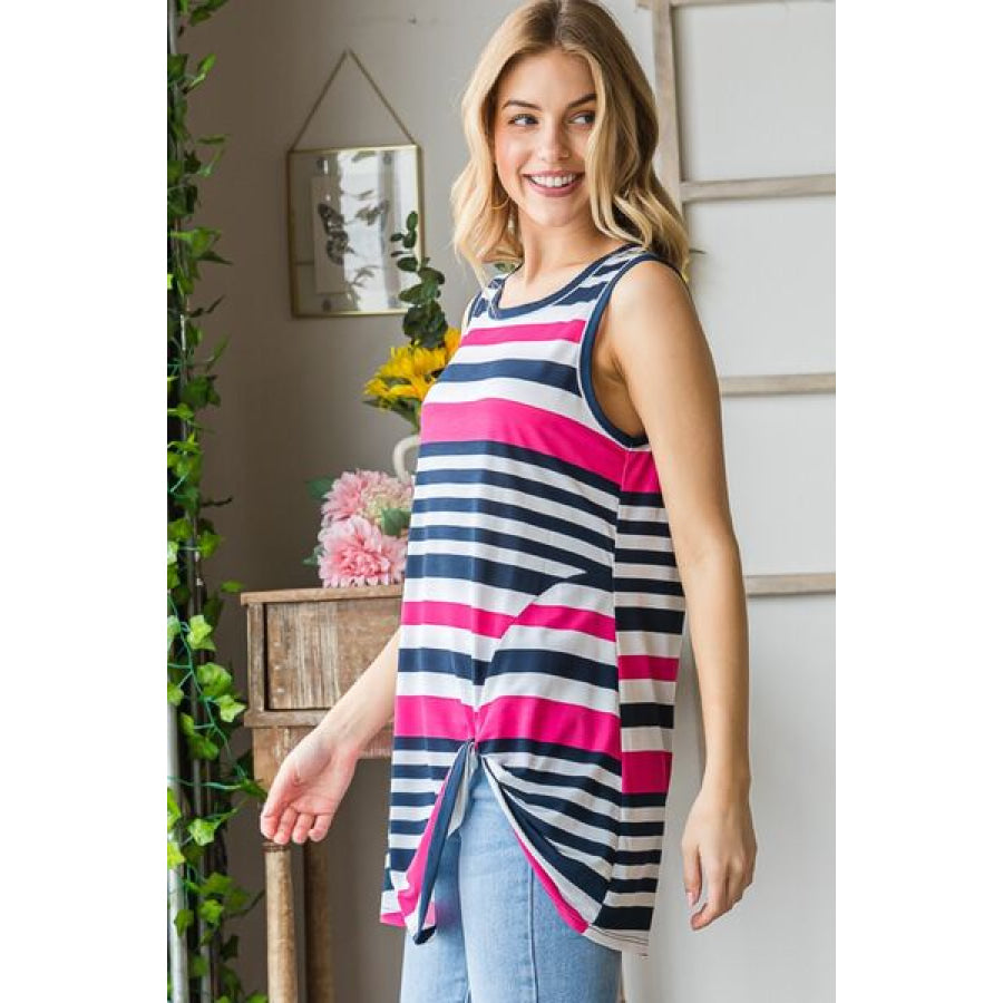 Heimish Full Size Striped Twist Knot Round Neck Tank Apparel and Accessories