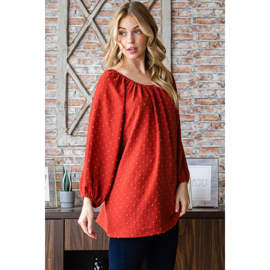 Heimish Full Size Swiss Dot Off Shoulder Top Apparel and Accessories