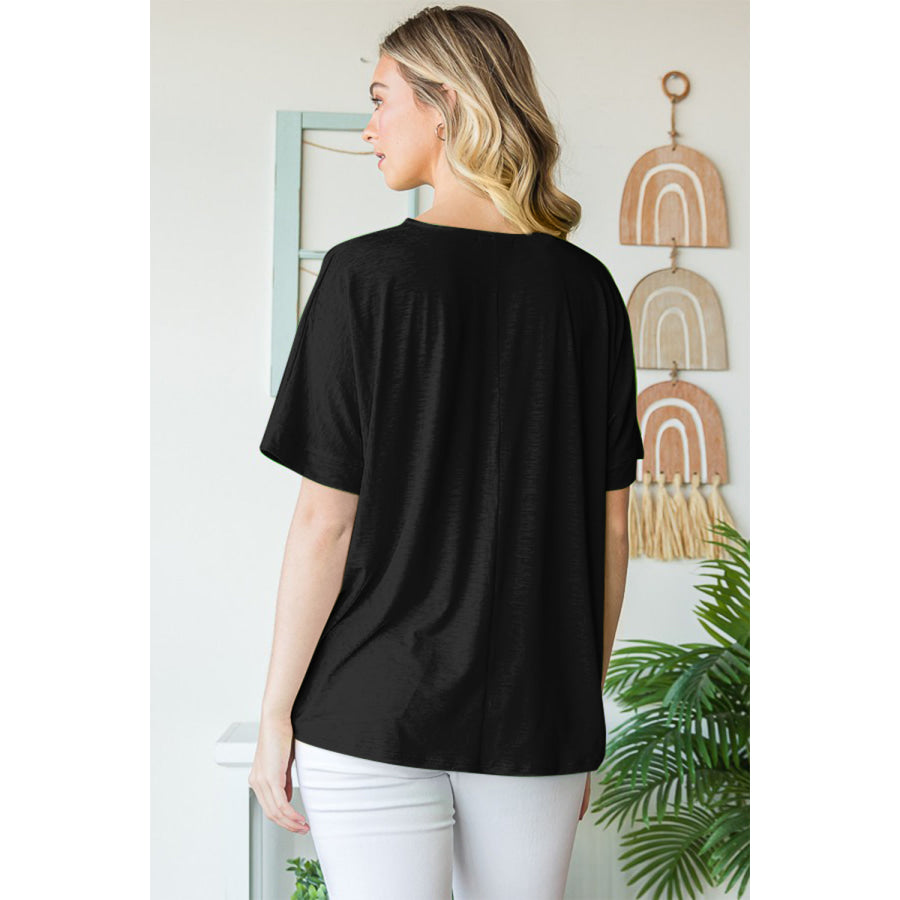 Heimish Full Size V - Neck Short Sleeve T - Shirt BLACK / S Apparel and Accessories