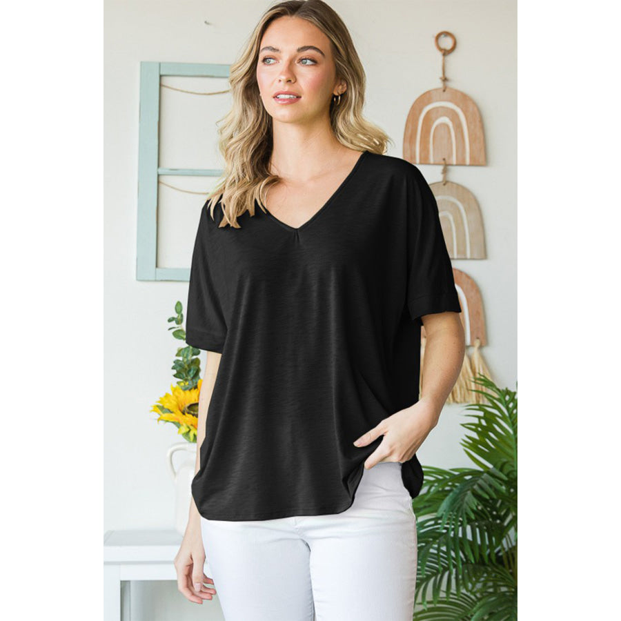 Heimish Full Size V - Neck Short Sleeve T - Shirt BLACK / S Apparel and Accessories
