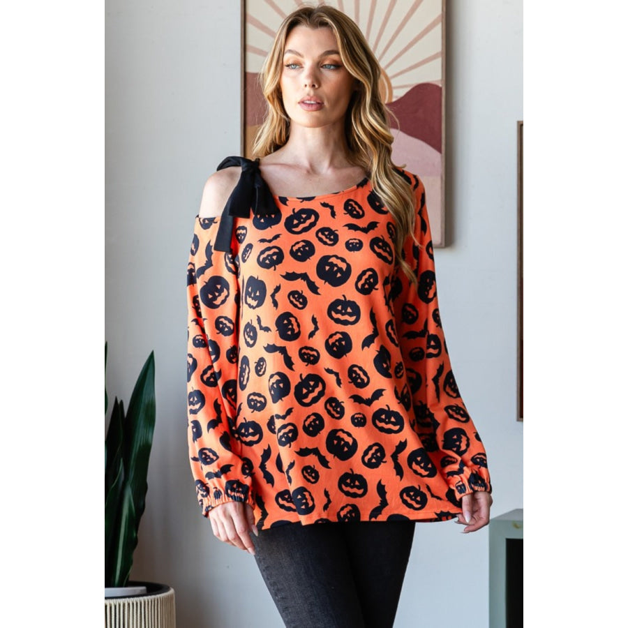 Heimish Pumpkin Print One Shoulder T-Shirt Apparel and Accessories