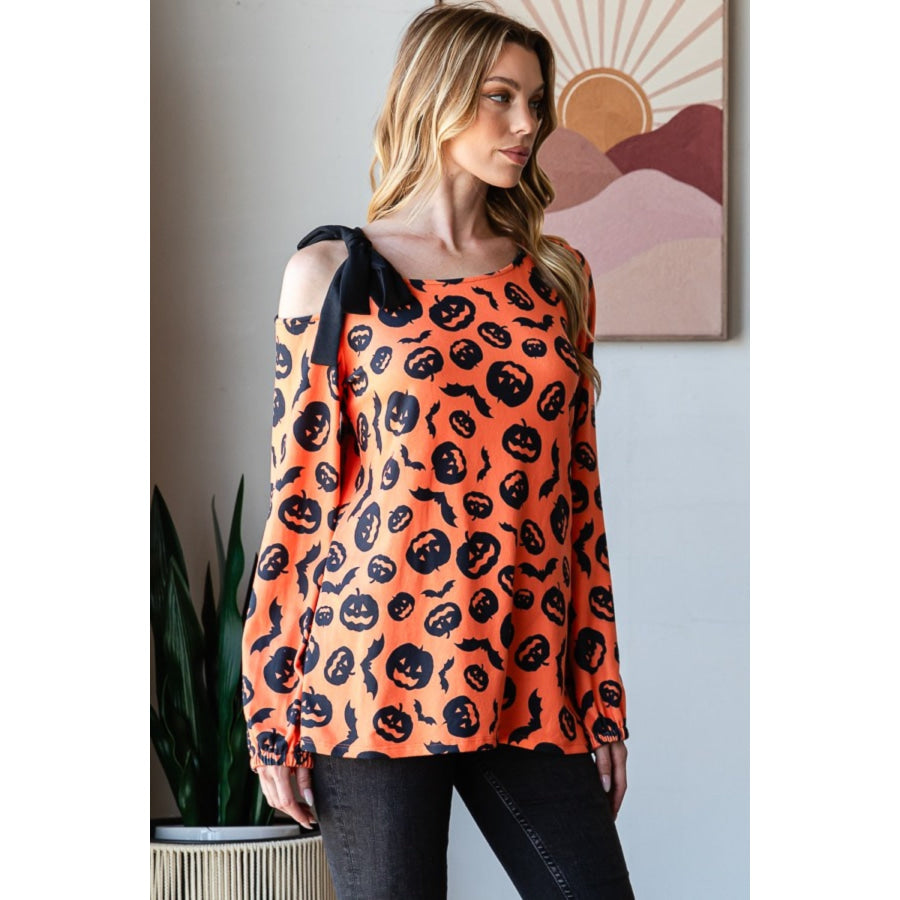 Heimish Pumpkin Print One Shoulder T-Shirt Apparel and Accessories