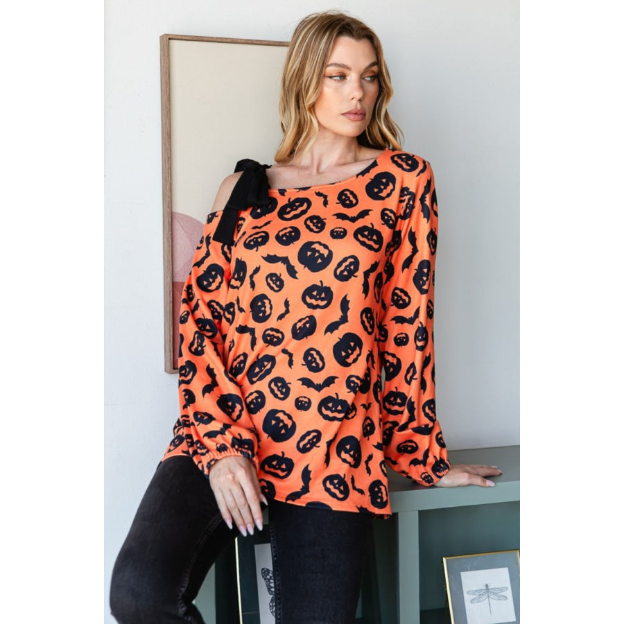 Heimish Pumpkin Print One Shoulder T-Shirt Apparel and Accessories