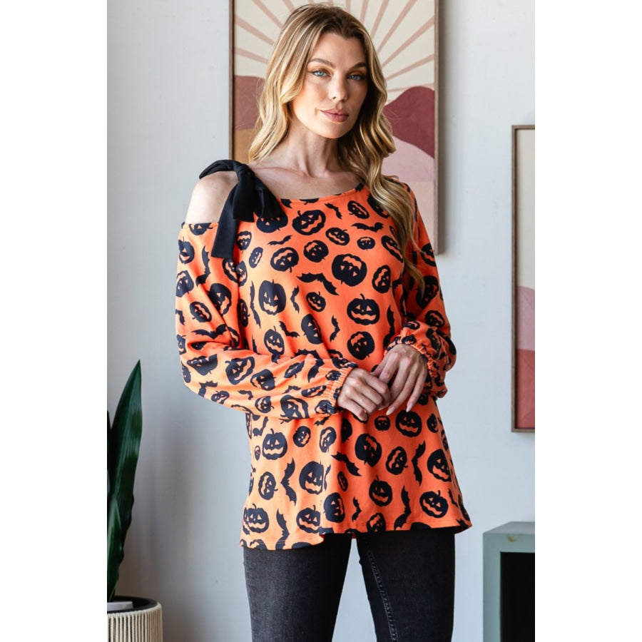 Heimish Pumpkin Print One Shoulder T-Shirt Apparel and Accessories