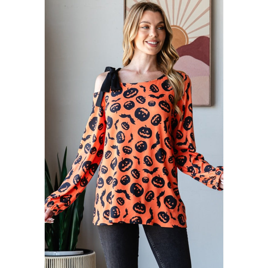 Heimish Pumpkin Print One Shoulder T-Shirt Orange Multi / S Apparel and Accessories