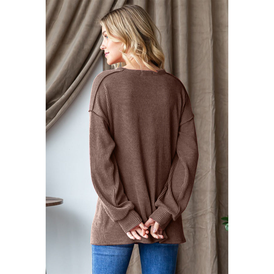 Heimish Ribbed Exposed Seam Long Sleeve T-Shirt Apparel and Accessories