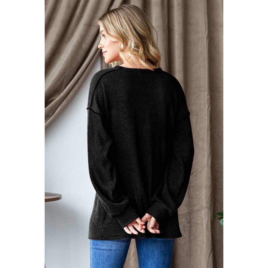 Heimish Ribbed Exposed Seam Long Sleeve T-Shirt Apparel and Accessories