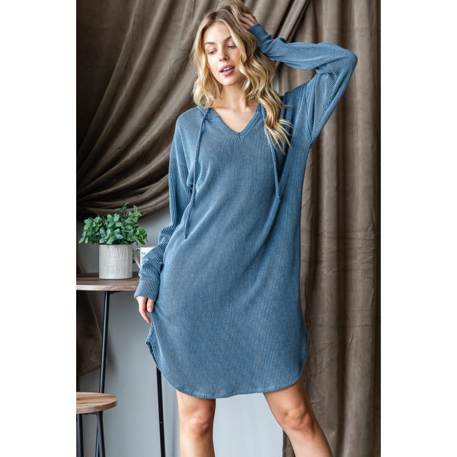 Heimish Ribbed Long Sleeve Hooded Dress Apparel and Accessories