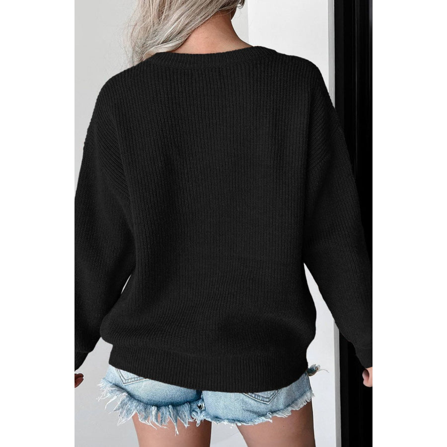 HELLO PUMPKIN Round Neck Long Sleeve Sweater Apparel and Accessories