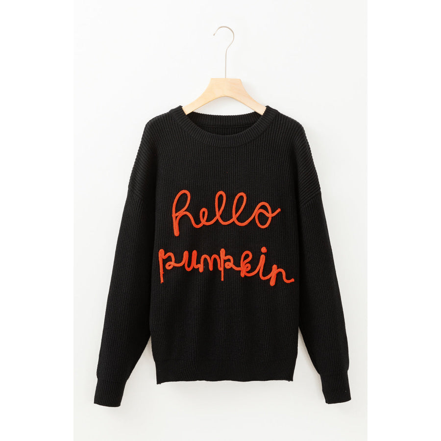 HELLO PUMPKIN Round Neck Long Sleeve Sweater Apparel and Accessories