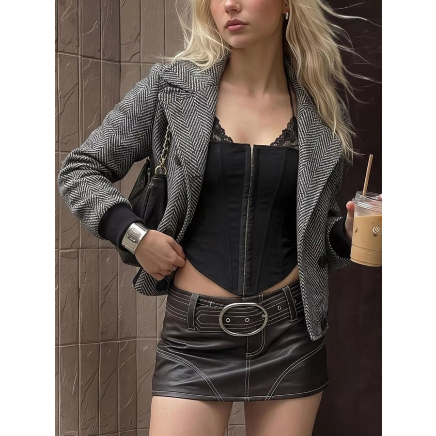 Herringbone Double-Breasted Cropped Outerwear Apparel and Accessories