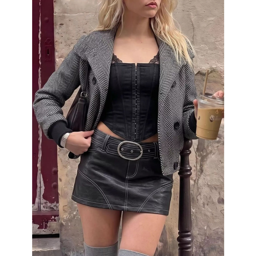 Herringbone Double-Breasted Cropped Outerwear Apparel and Accessories