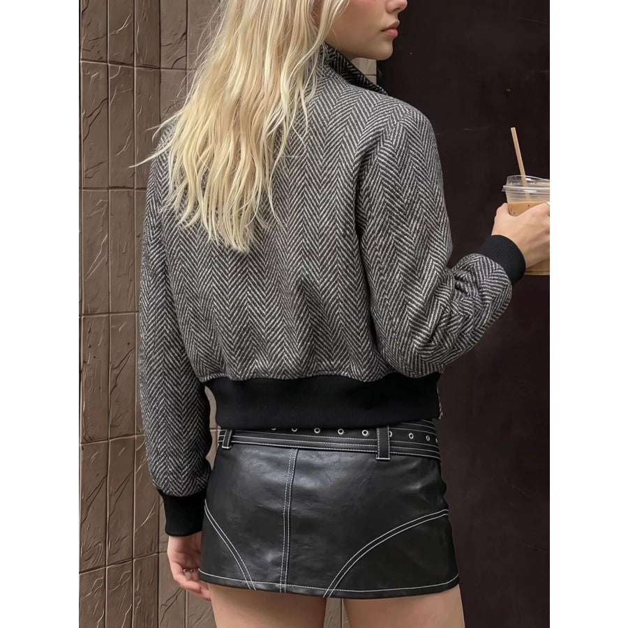 Herringbone Double-Breasted Cropped Outerwear Apparel and Accessories