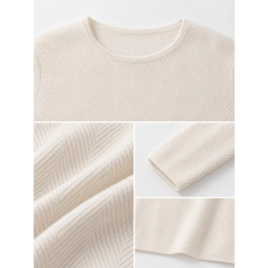 Herringbone Slim Fit Long Sleeve Knit Top Apparel and Accessories