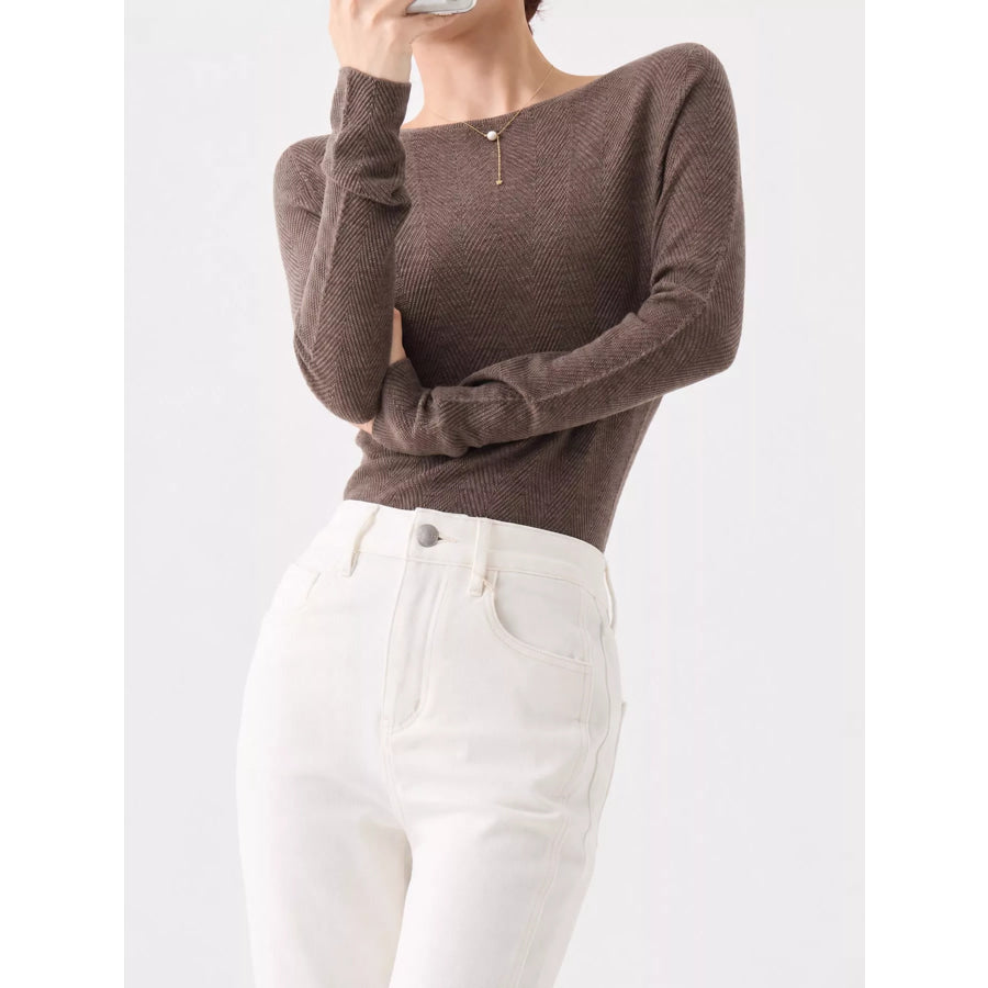 Herringbone Slim Fit Long Sleeve Knit Top Apparel and Accessories