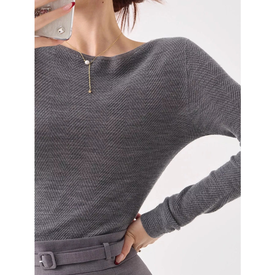 Herringbone Slim Fit Long Sleeve Knit Top Apparel and Accessories