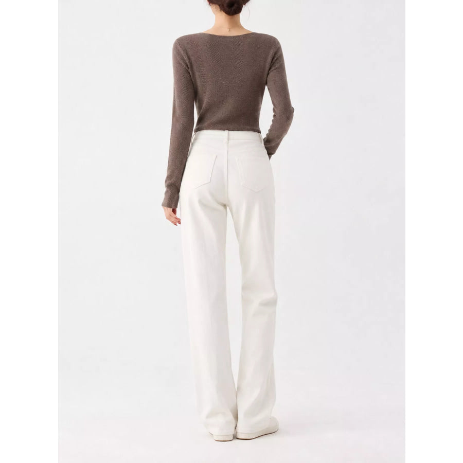 Herringbone Slim Fit Long Sleeve Knit Top Apparel and Accessories