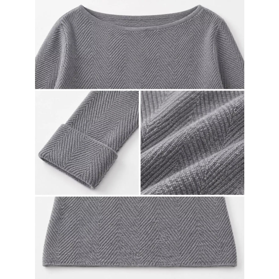 Herringbone Slim Fit Long Sleeve Knit Top Apparel and Accessories