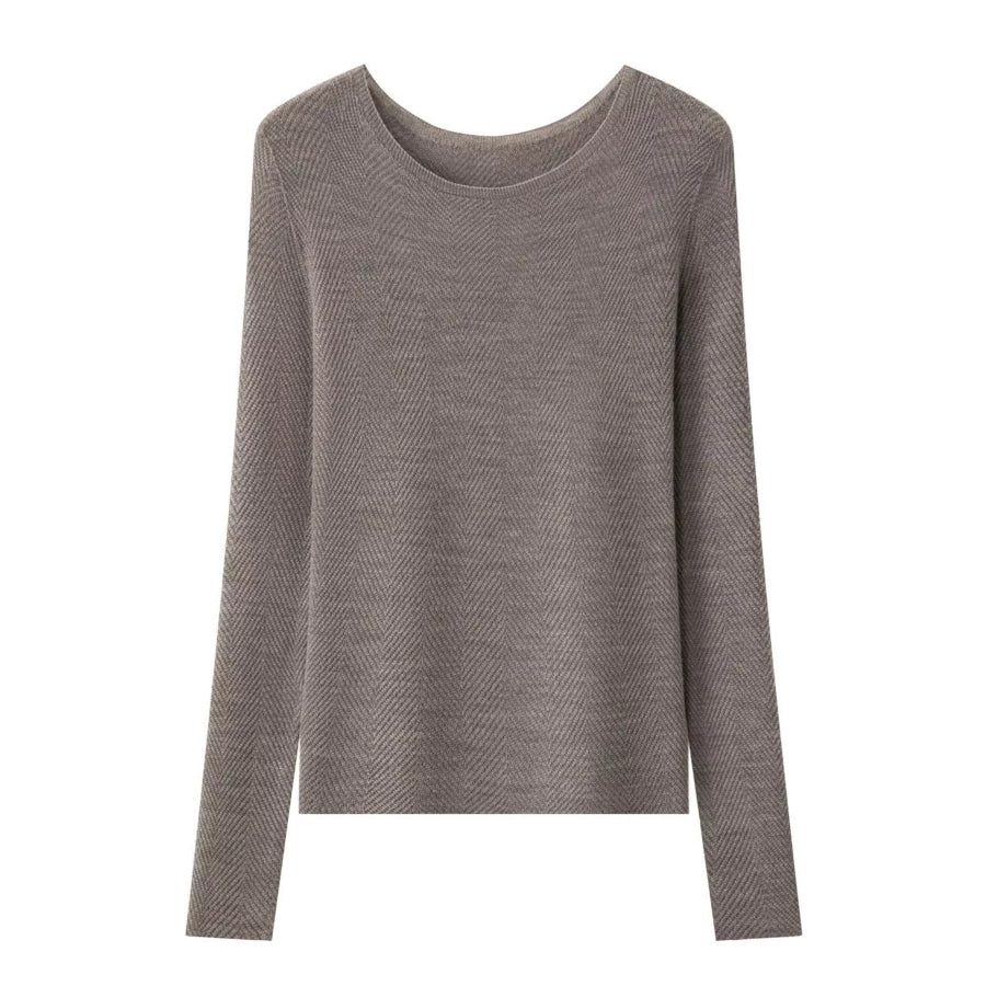 Herringbone Slim Fit Long Sleeve Knit Top Apparel and Accessories