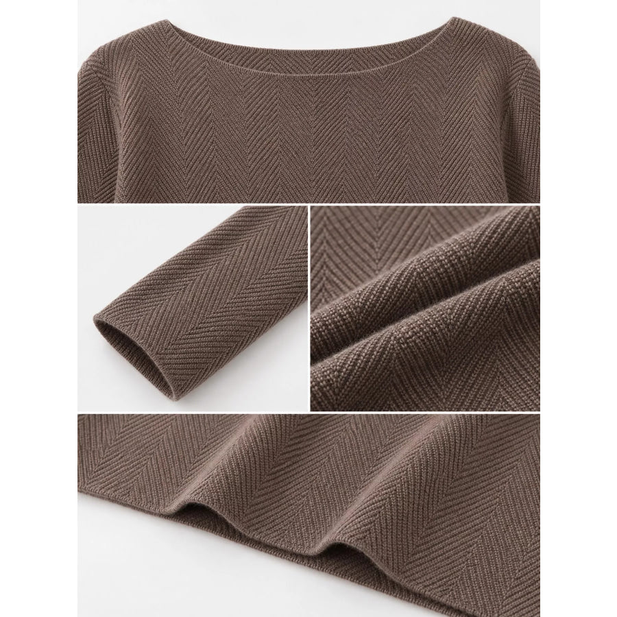 Herringbone Slim Fit Long Sleeve Knit Top Apparel and Accessories