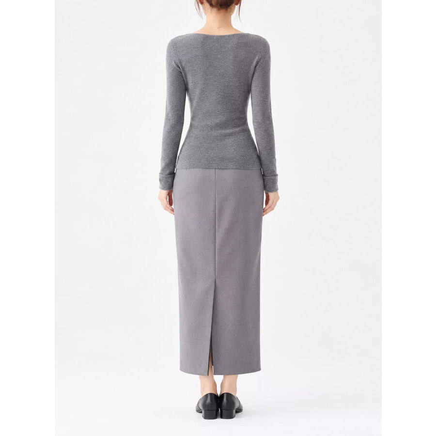 Herringbone Slim Fit Long Sleeve Knit Top Apparel and Accessories