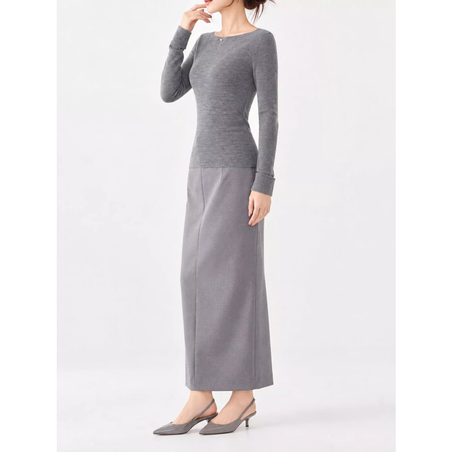 Herringbone Slim Fit Long Sleeve Knit Top Apparel and Accessories