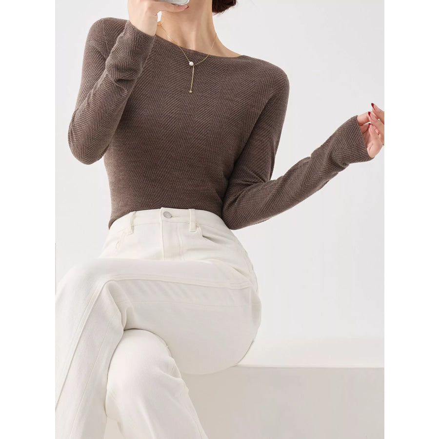 Herringbone Slim Fit Long Sleeve Knit Top Chestnut Brown / M Apparel and Accessories