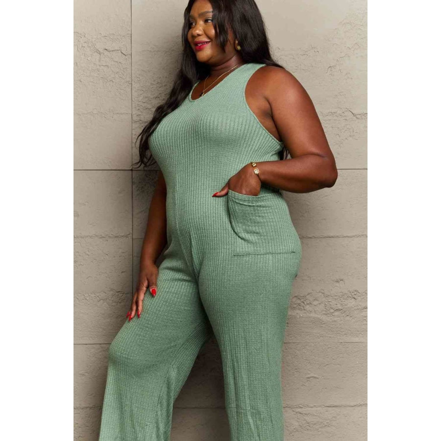 HEYSON Don’t Get It Twisted Full Size Rib Knit Jumpsuit Apparel and Accessories